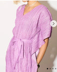 Oversized Metallic pleated kaftan maxi dress in purple