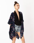 Blue Aztec Tile Print Cotton Long Kimono Cardigan Top