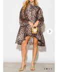 Oversized Leopard print billow dress with blouson sleeves