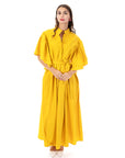 Cotton blend oversized shirt dress with ruffle sleeves design in yellow