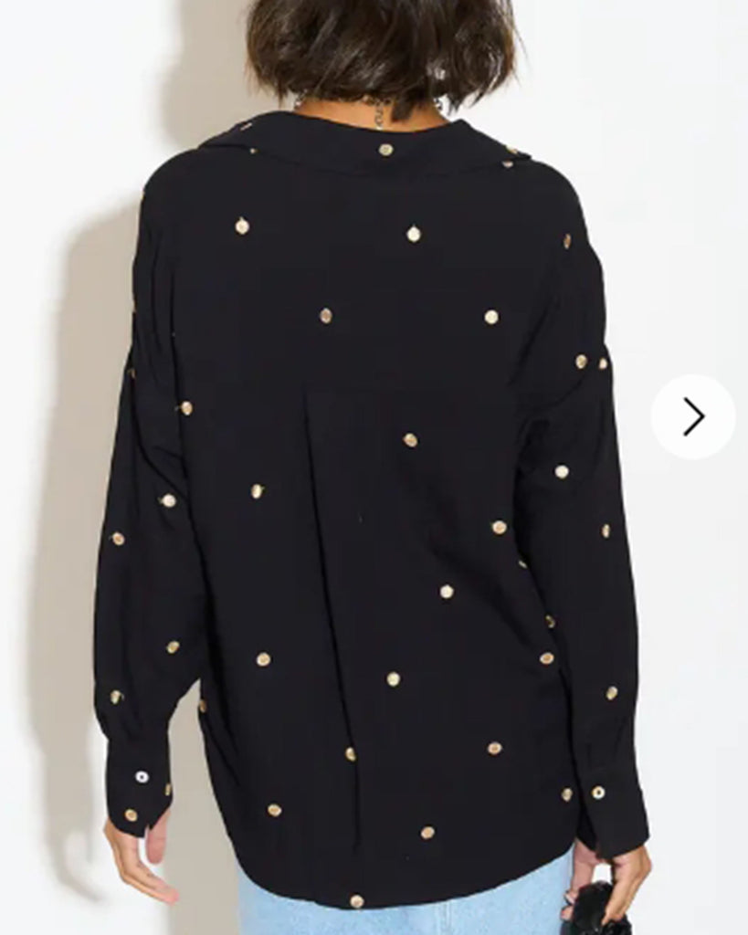 Gold Polka Dots Embroidered Shirt in Soft cotton fabric in Black