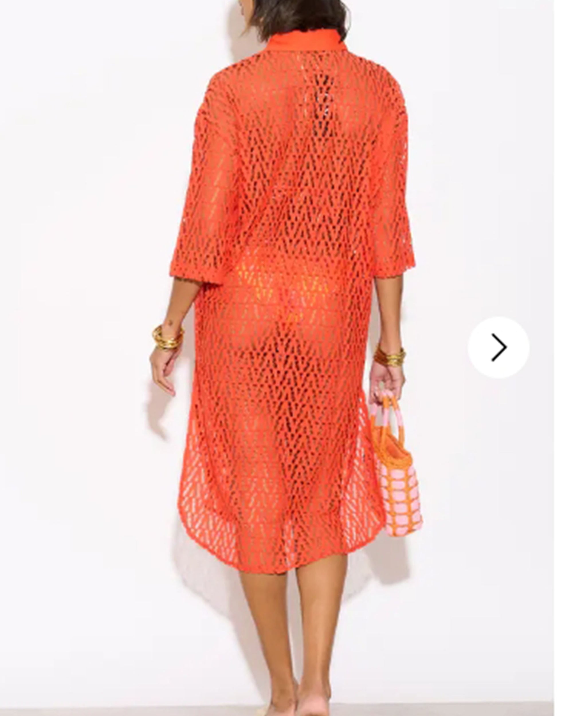 V pattern Lace kaftan dress in Orange Holiday wear collection in Orange