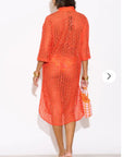 V pattern Lace kaftan dress in Orange Holiday wear collection in Orange