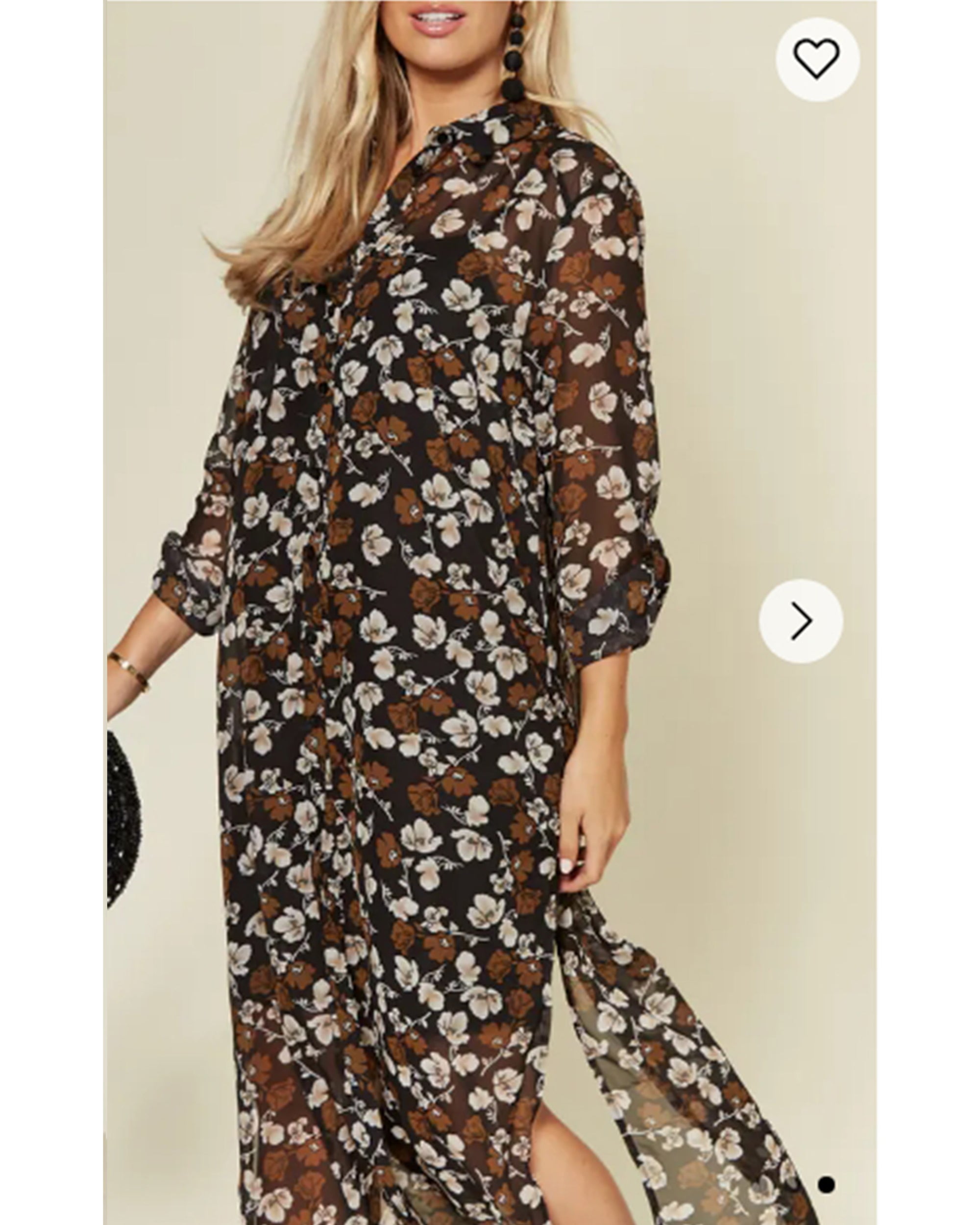 Multi Floral Printed Maxi Shirt Dress (Black)