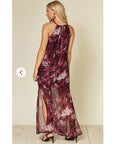 Purple Print Chiffon Maxi Dress