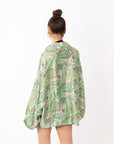 Oversized Long Sleeve Shirt in Green Paisley Scarf print