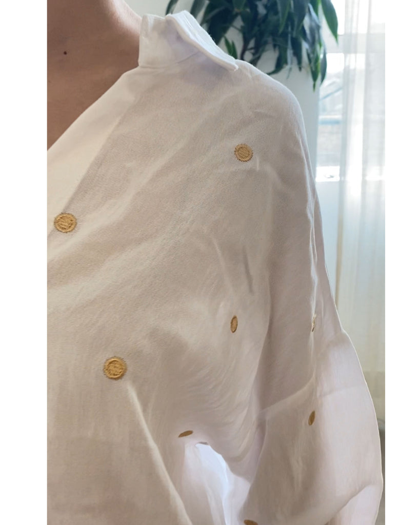 Gold Polka Dots Embroidered Shirt in Soft cotton fabric in White