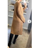 Cable knit design wool-blended long oversized cardigan in Beige