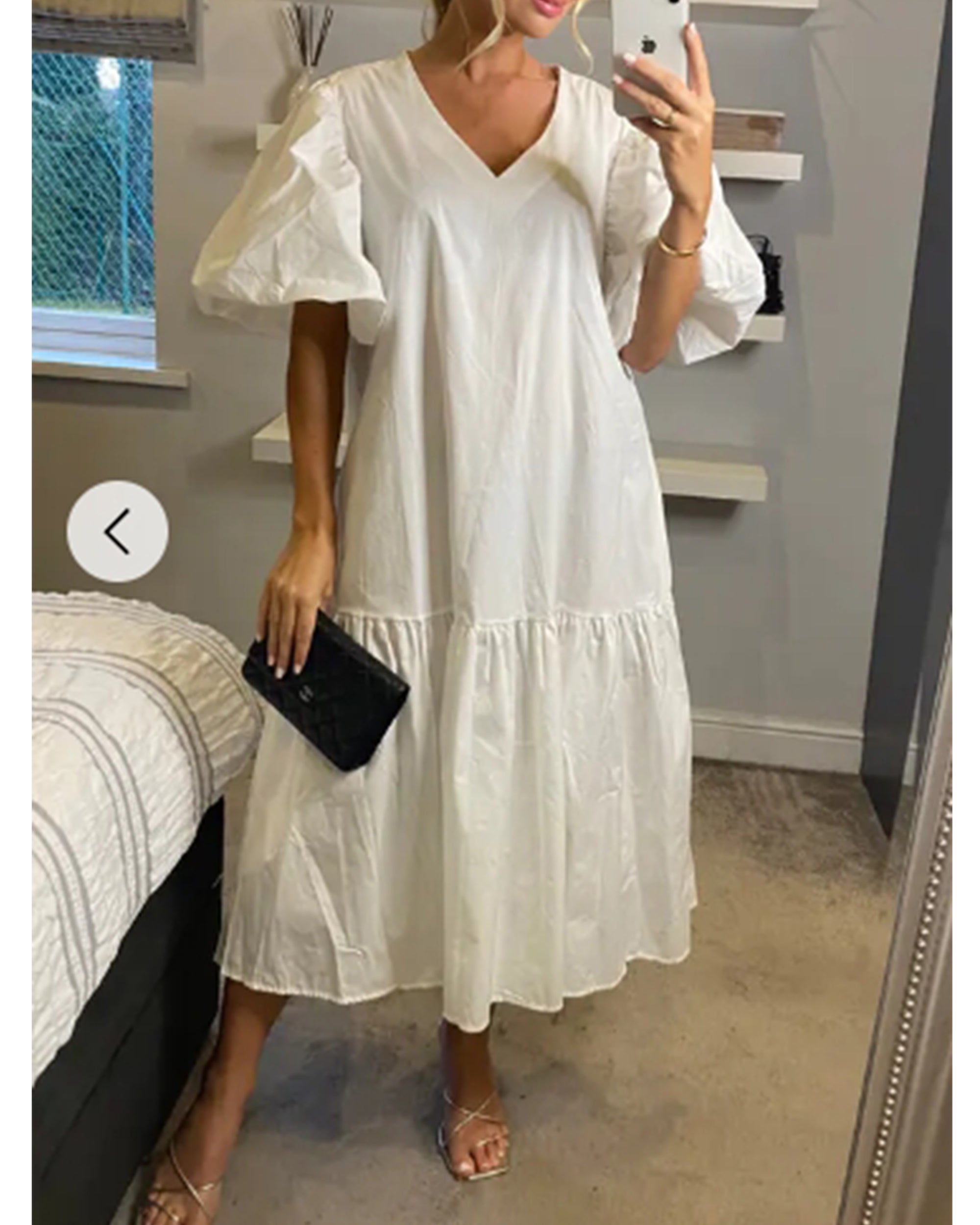 Oversized Puff Sleeves Maxi dress in White