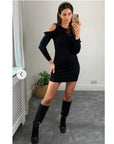 Cold Shoulder Frill Knitted Dress