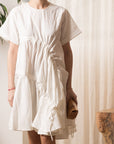 Asymmetry with adjustable ties design cotton blend dress in white