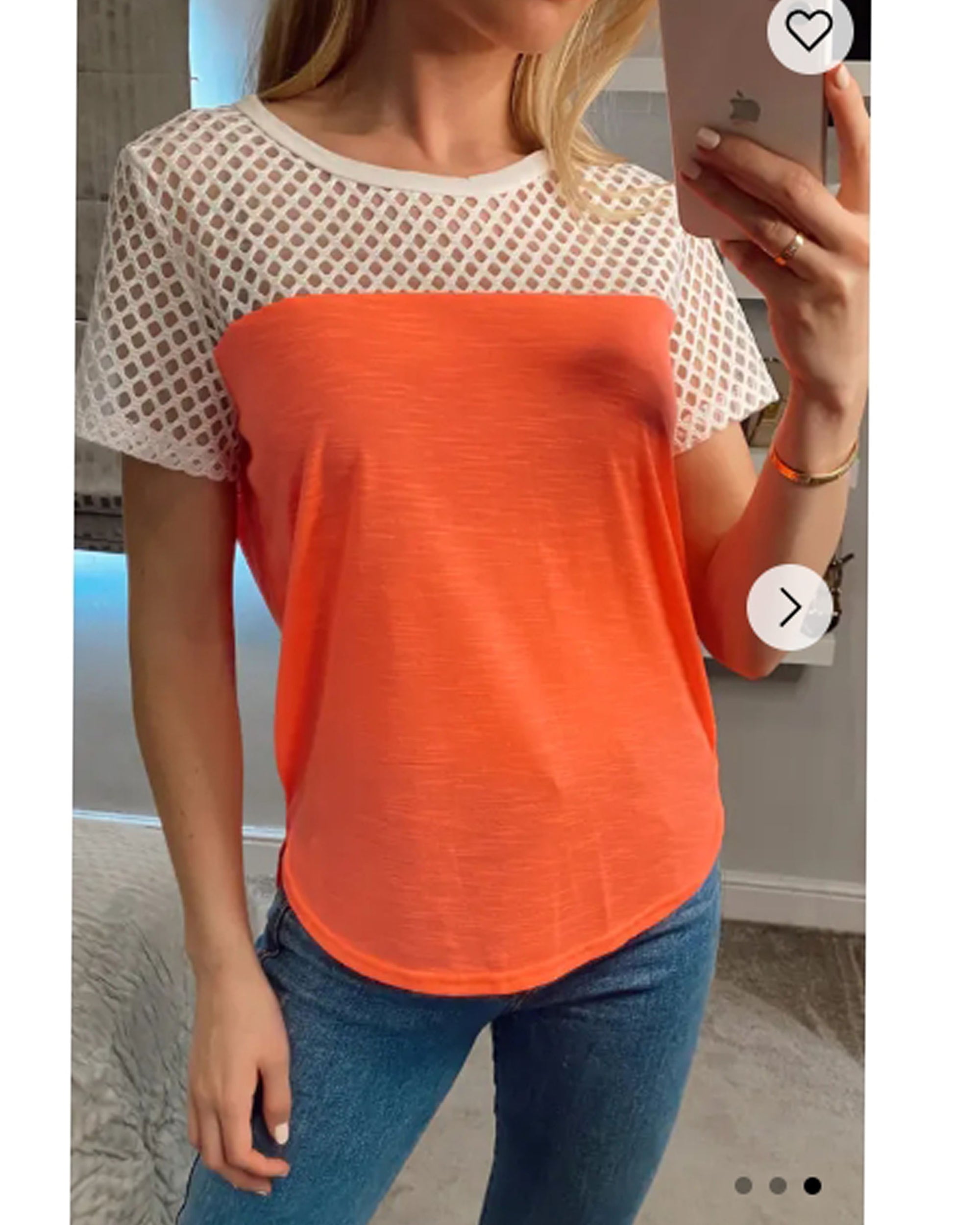 Neon Colour Mesh &amp; Cotton T-shirt (Orange)