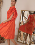 Oversized Ruffle Sleeves shirt dress in Orange