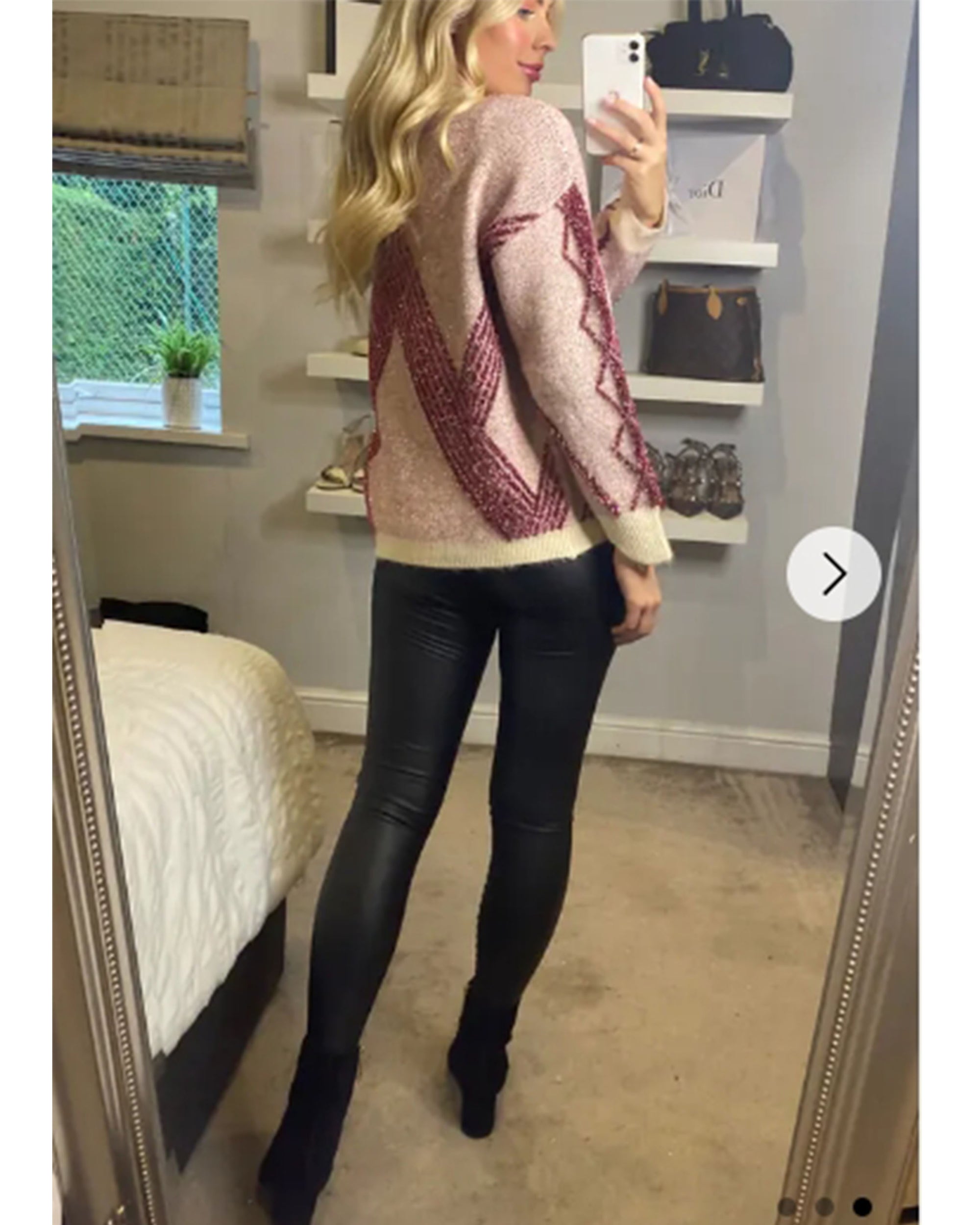 Pink metallic effect stripe design jumper