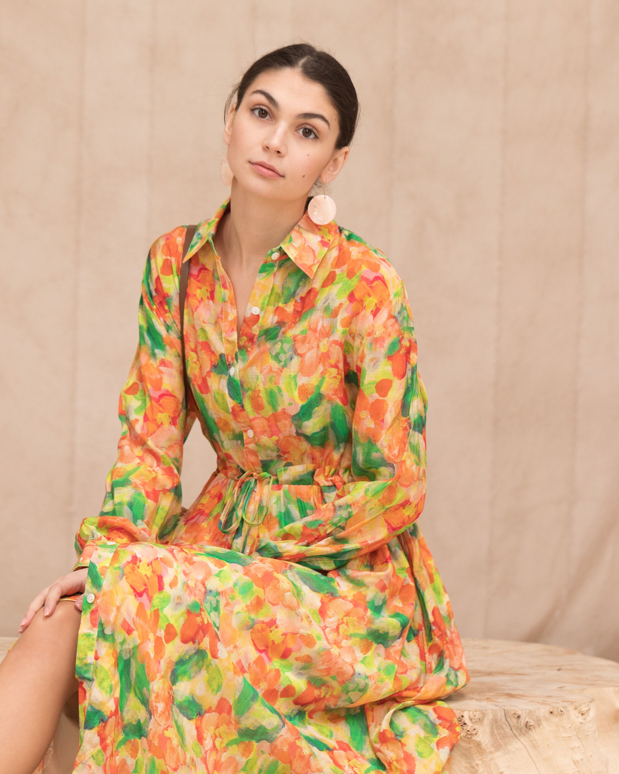 Multi-color Monet print Light Cotton Shirt Dress