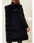 Plus Size Faux Fur Long Gilet in Navy blue