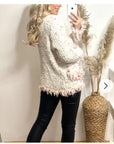 White pink Color Tweed Effect Knitted Short Cardigan Jaccket