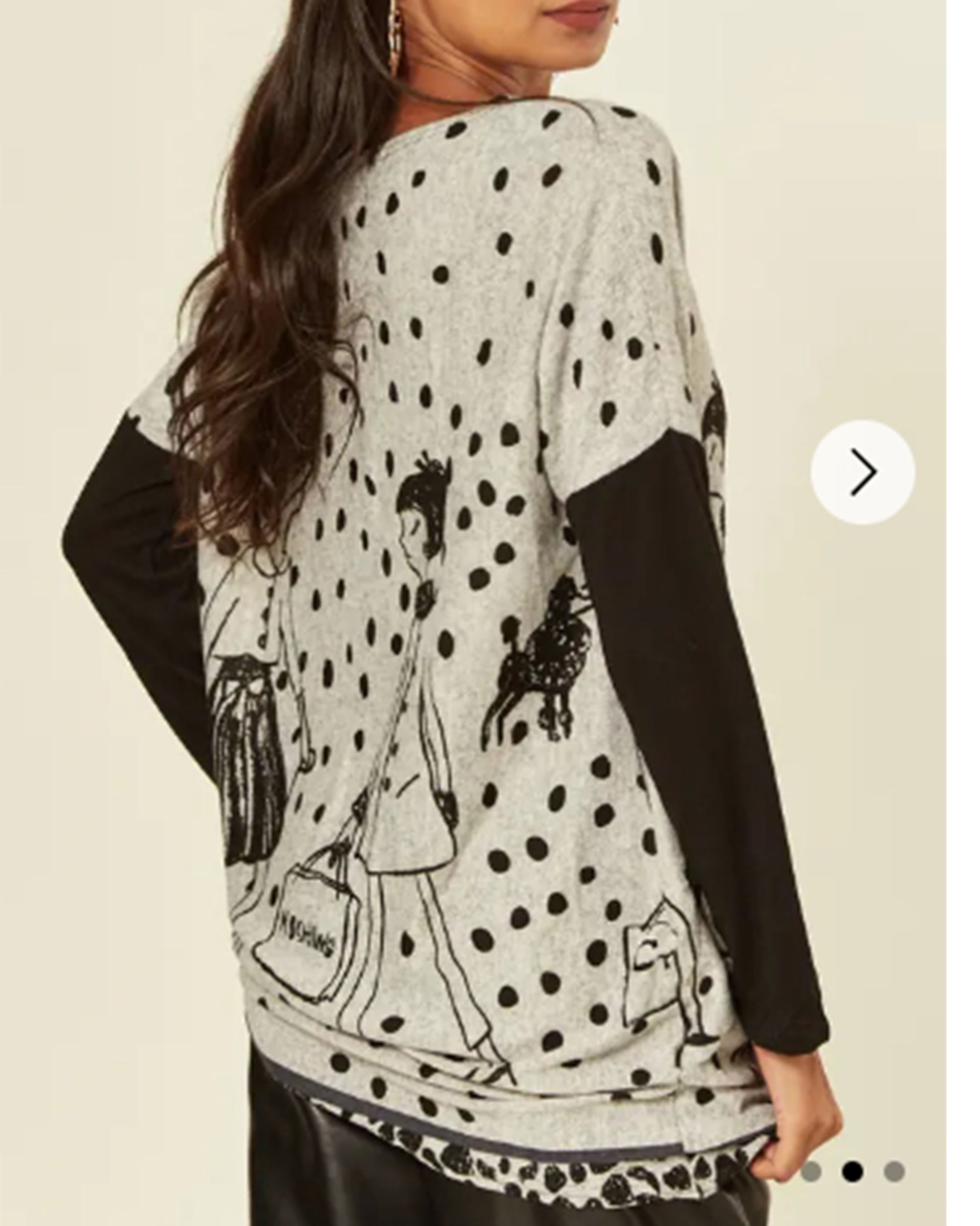 Polka dot and walking doggy print oversized jumper top