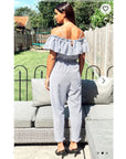 Blue Stripe Cotton Blend Jumpsuits