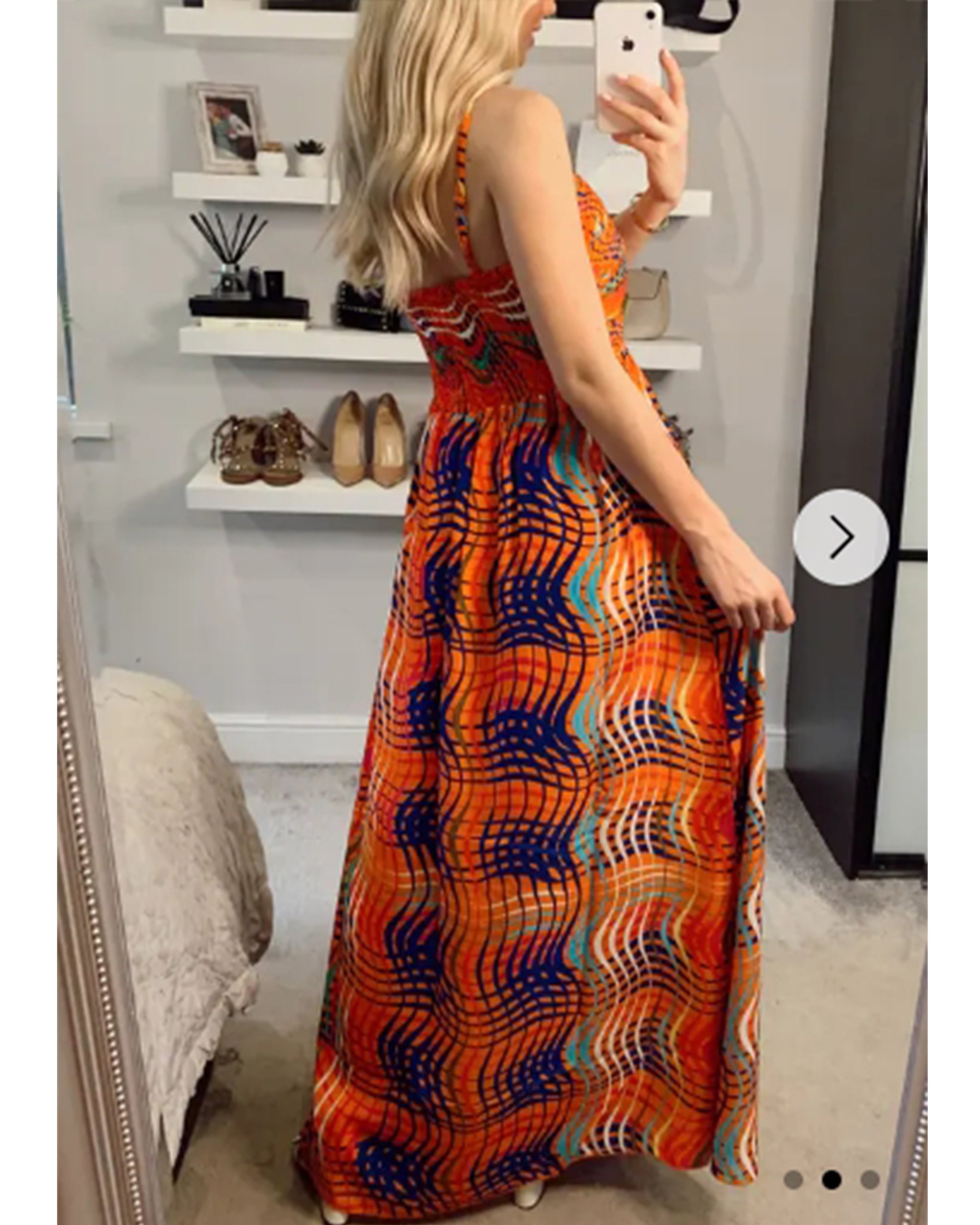 Printed Chiffon Maxi Dress (Orange Stripe Print)