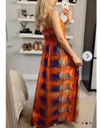 Printed Chiffon Maxi Dress (Orange Stripe Print)