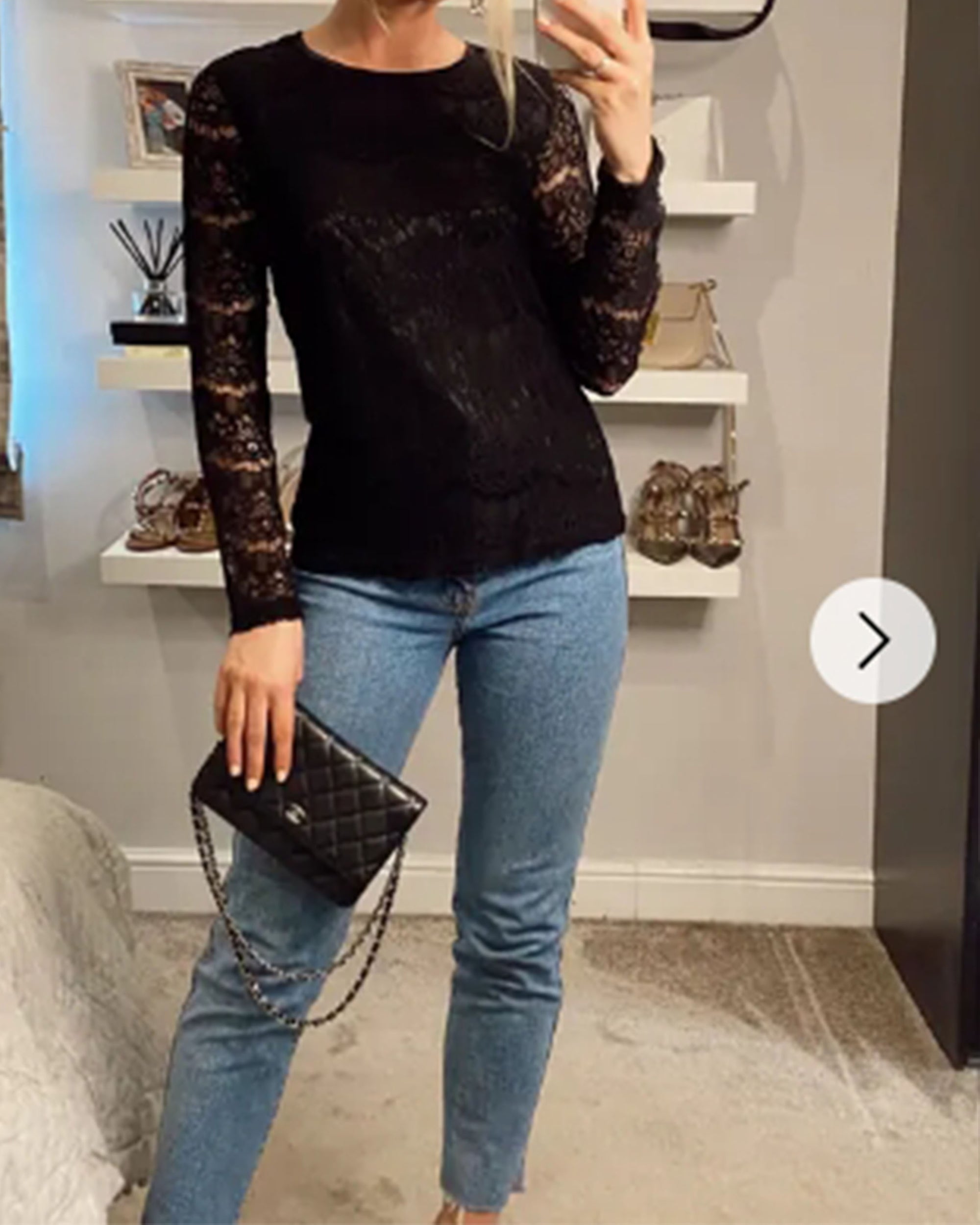 Elegant Floral lace long sleeves top in black