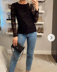 Elegant Floral lace long sleeves top in black