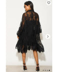 Floral Lace Long Blouseon Sleeves Design Dress In Black