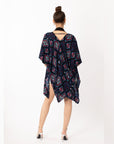 Blue Aztec Tile Print Cotton Long Kimono Cardigan Top