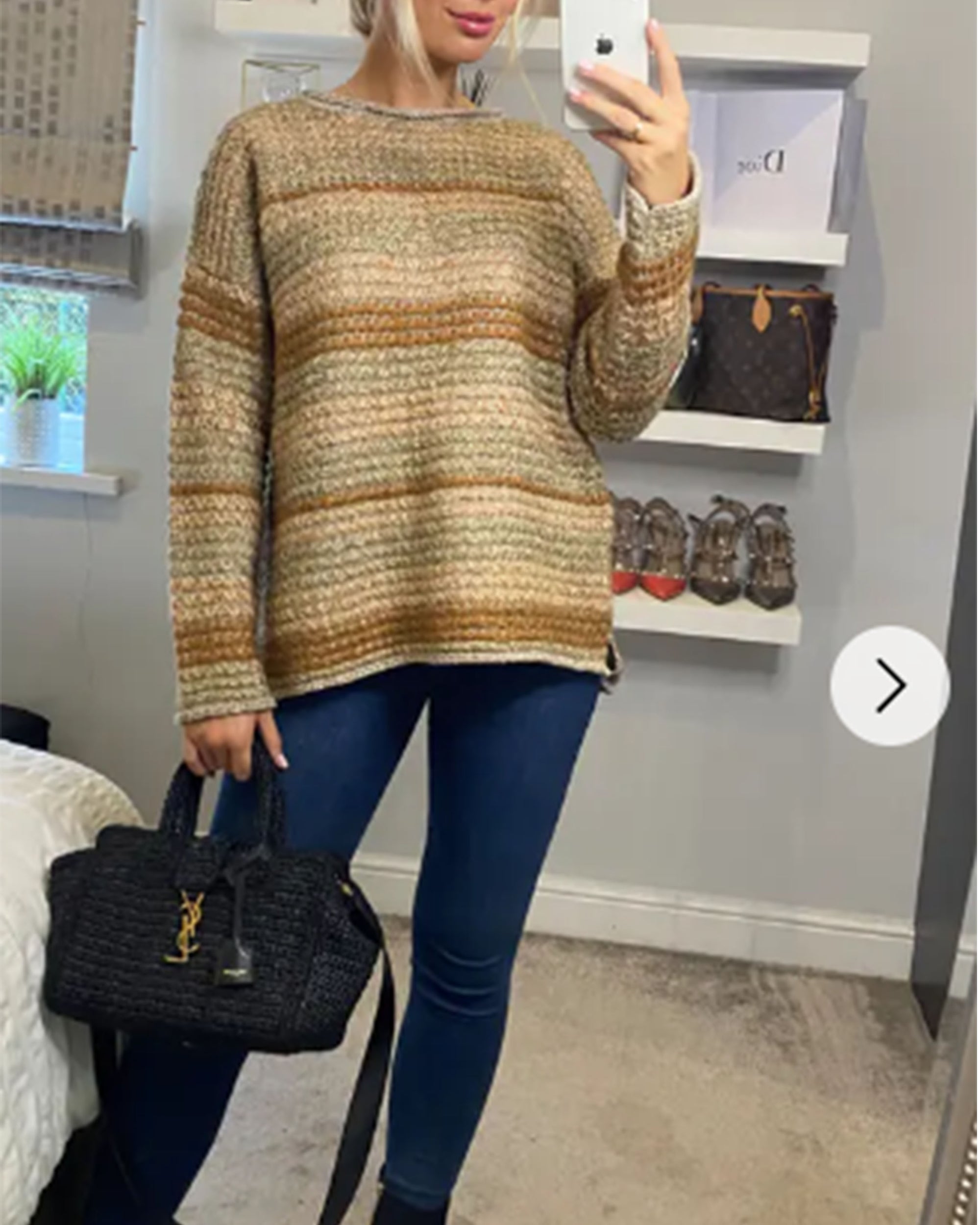 Ribbed stripe mix yarn oversize jumper