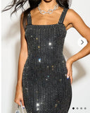 Multi Diamond Sequin Maxi Dress in Black