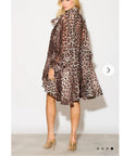 Oversized Leopard print billow dress with blouson sleeves