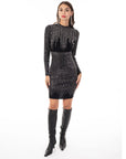 Long Sleeves Diamond Sequin short Dress in Black