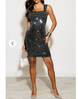 Diamond Sequin Mini Dress in Black