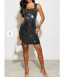 Diamond Sequin Mini Dress in Black