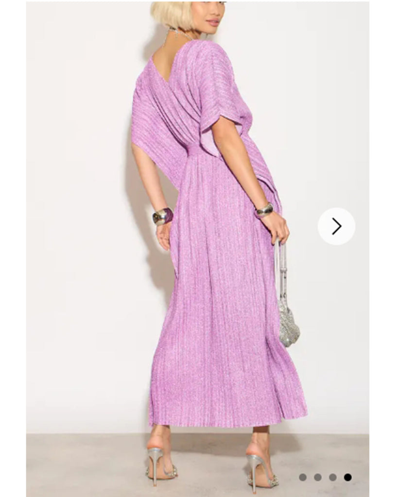 Oversized Metallic pleated kaftan maxi dress in purple