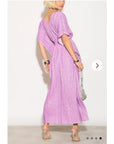 Oversized Metallic pleated kaftan maxi dress in purple