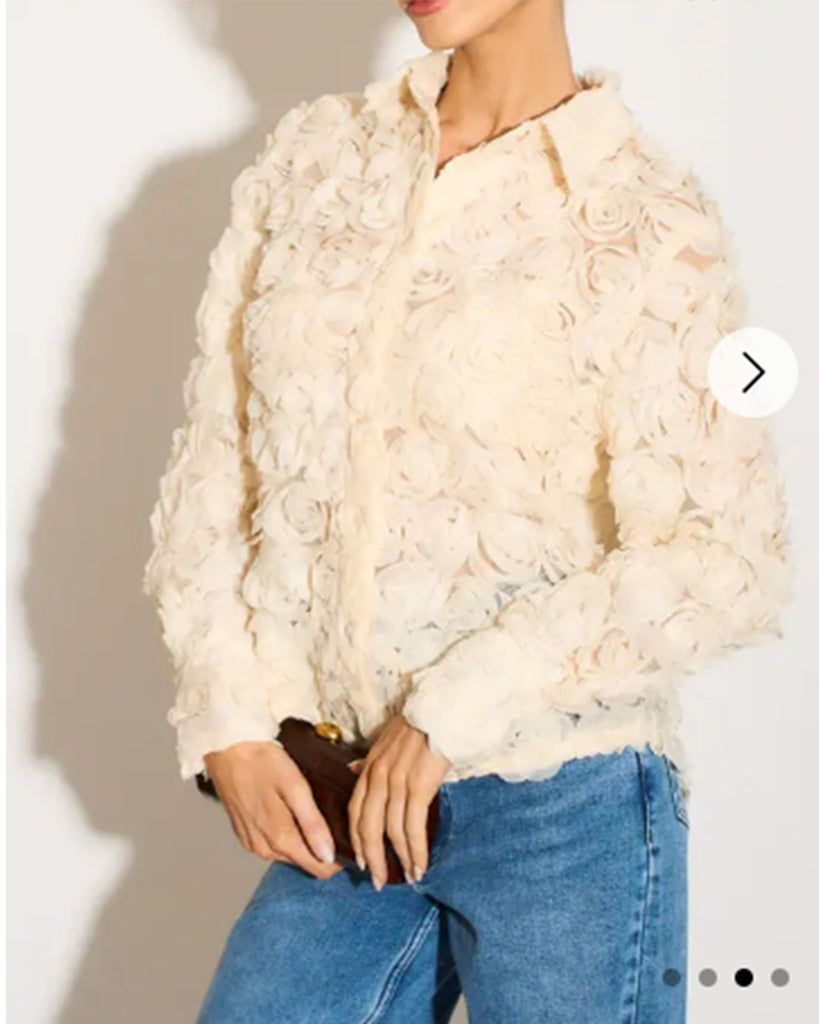 Allover Ruffled Floral Shirt In Cream