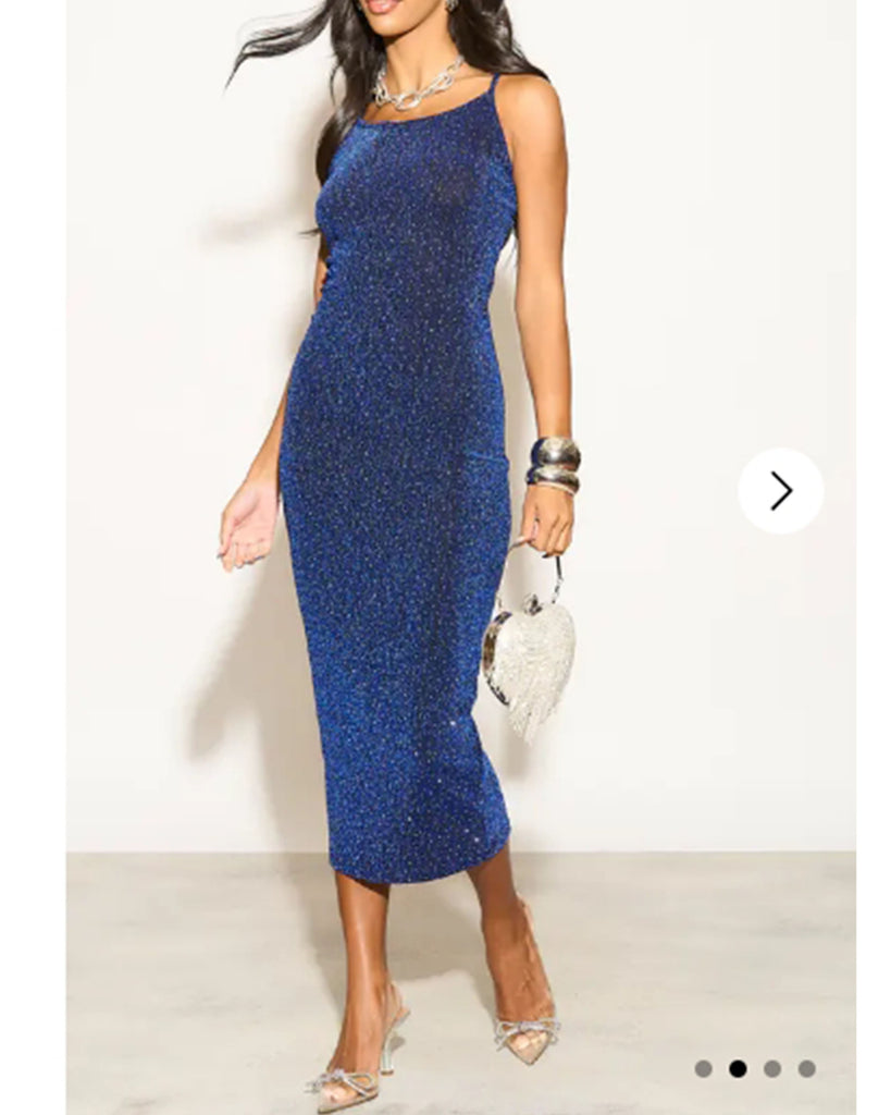 Scooped-neck sleeveless metallic-knit maxi dress in Royal Blue