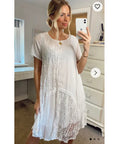 Lace and chiffon patchwork dress (White)