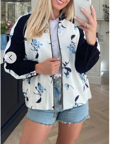 Floral Print Bomber Jacket (White floral)