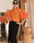 Double Layered Ruffles statements sleeves shirt top in orange