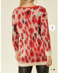 Multi color red & cream brushed mohair jumper