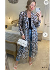 Multi Floral Print long Shirt Dress (White)