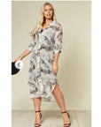 Feather Printed Maxi Shirt Dress (Black)