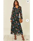 Maxi Shirt Dress in Floral Print with Long Sleeve and Buttons