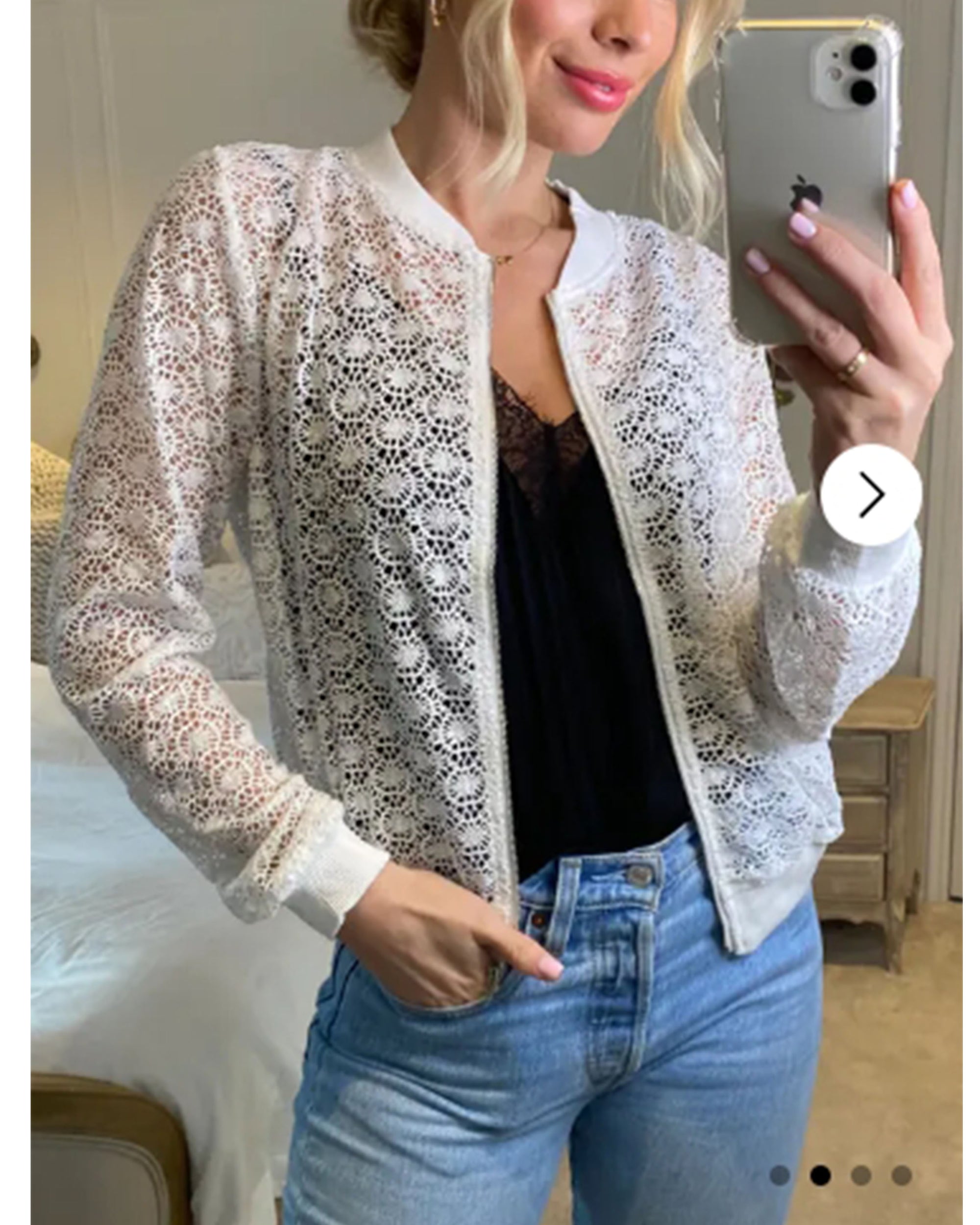 Floral Lace Crochet Cardigan (White)