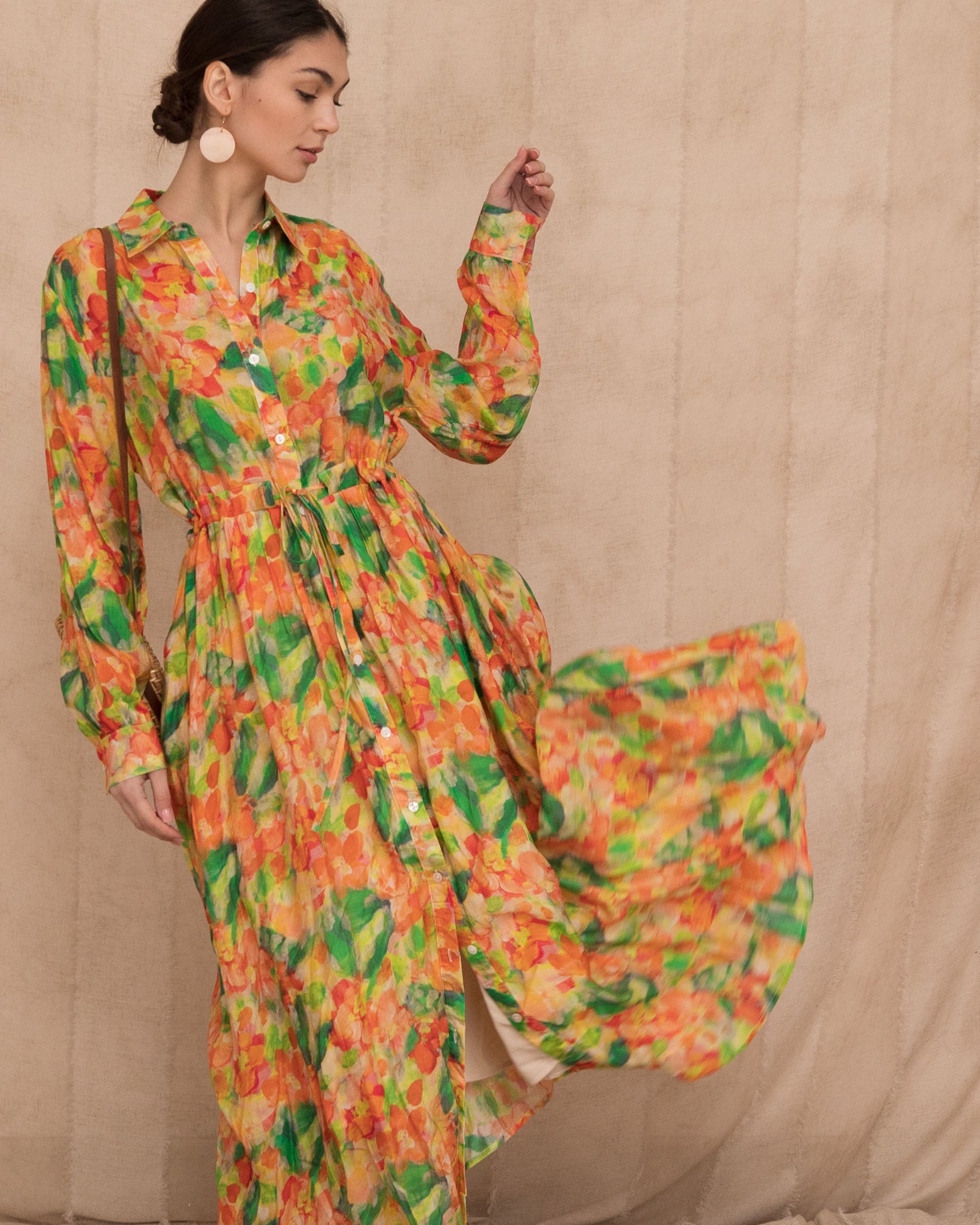 Multi-color Monet print Light Cotton Shirt Dress