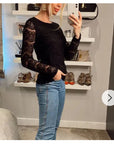 Elegant Floral lace long sleeves top in black