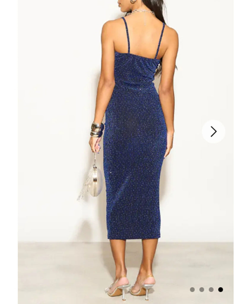 Scooped-neck sleeveless metallic-knit maxi dress in Royal Blue